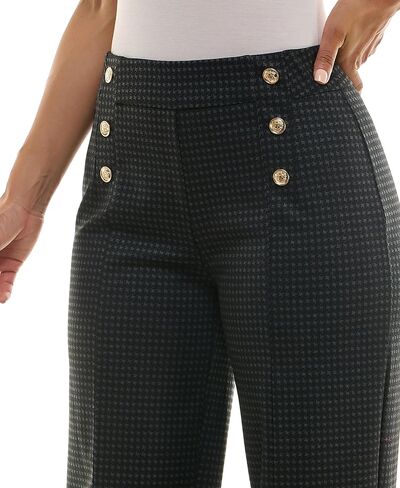 Zac & Rachel Women's Pull on Wide Leg Compression Ponte Pant with Symmetric Button Detail in Kuwait