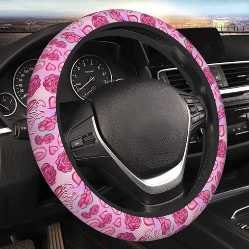 Pink Ribbon Breast Cancer Survivor Awareness Car Steering Wheel Cover, Universal Neoprene Soft Elastic Comfortable Accessories Decorative Decor Wheel Protector Case Auto 15 Inch Decorations for Women in Saudi Arabia