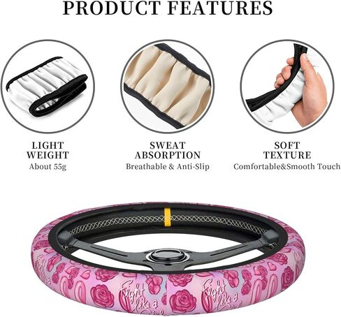 Pink Ribbon Breast Cancer Survivor Awareness Car Steering Wheel Cover, Universal Neoprene Soft Elastic Comfortable Accessories Decorative Decor Wheel Protector Case Auto 15 Inch Decorations for Women in Saudi Arabia