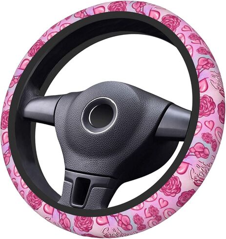 Pink Ribbon Breast Cancer Survivor Awareness Car Steering Wheel Cover, Universal Neoprene Soft Elastic Comfortable Accessories Decorative Decor Wheel Protector Case Auto 15 Inch Decorations for Women in Saudi Arabia
