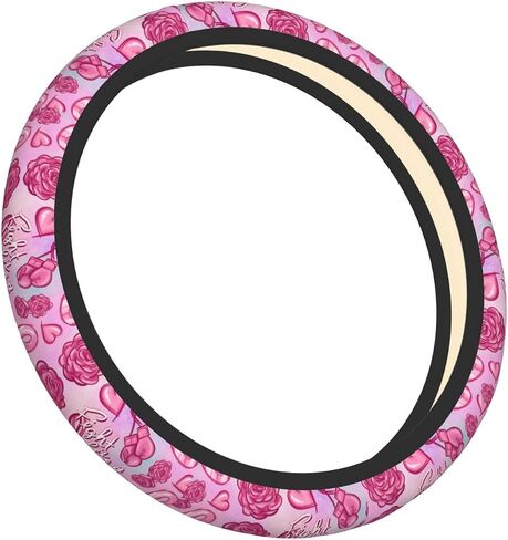Pink Ribbon Breast Cancer Survivor Awareness Car Steering Wheel Cover, Universal Neoprene Soft Elastic Comfortable Accessories Decorative Decor Wheel Protector Case Auto 15 Inch Decorations for Women in Saudi Arabia