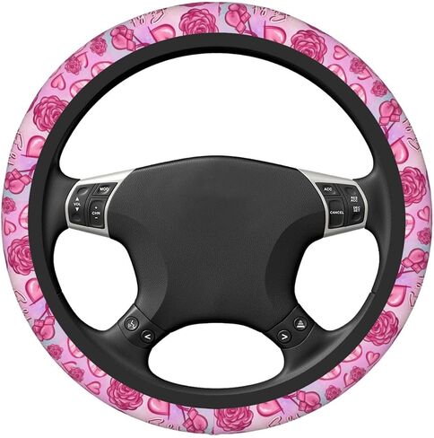 Pink Ribbon Breast Cancer Survivor Awareness Car Steering Wheel Cover, Universal Neoprene Soft Elastic Comfortable Accessories Decorative Decor Wheel Protector Case Auto 15 Inch Decorations for Women in Saudi Arabia