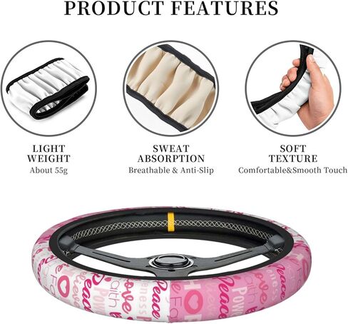 غطاء عجلة قيادة السيارة بشريط وردي للتوعية بسرطان الثدي، من النيوبرين العالمي الناعم المرن المريح، غطاء حماية لعجلة الديكور، ديكورات تلقائية مقاس 15 بوصة للنساء in Kuwait