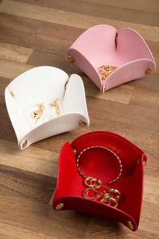 Cute Flower Shaped Leather Valet Tray,Premium Catchall Tray, Jewelry Tray 5.5'' Folding Portable Travel Oganizer,Decorative Desk Organizer For Key,Wallet,Watch,Coin,Jewelry (Winter White) in Saudi Arabia
