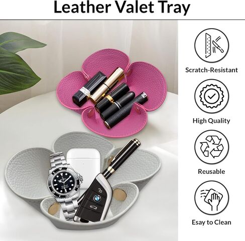 Cute Flower Shaped Leather Valet Tray,Premium Catchall Tray, Jewelry Tray 5.5'' Folding Portable Travel Oganizer,Decorative Desk Organizer For Key,Wallet,Watch,Coin,Jewelry (Winter White) in Saudi Arabia