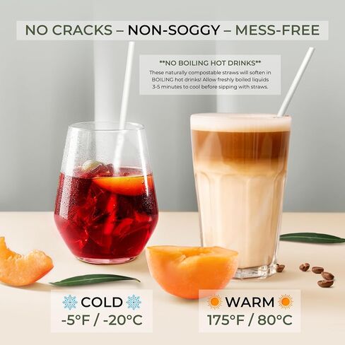 Biodegradable Bamboo Fiber Straws | 150 Count, 100% Compostable, Plastic-Free, Eco-Friendly Drinking Straws | 7.8'' Plant Fiber Disposable Straws, White Straws | Durable for Hot & Cold Drinks in Saudi Arabia