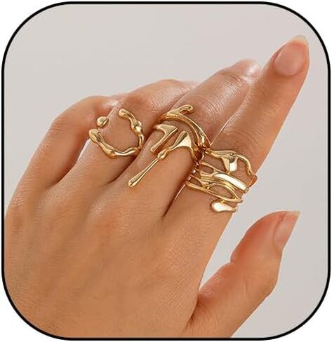 Gold Silver Liquid Stackable Rings Set Chunky Waterdrop Stacking Knuckle Finger Rings Lava Punk Hip Hop Statement Open Rings Jewelry for Women in Kuwait