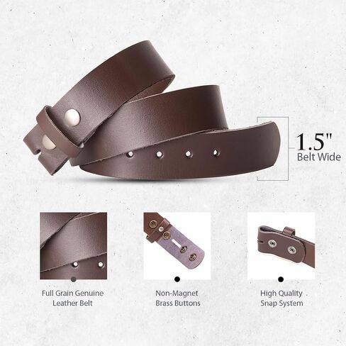 Leather Belt for men, Genuine Leather Belt without buckle, Men Belts Replacement belt Snap on Strap-1.5 inch Wide in Saudi Arabia