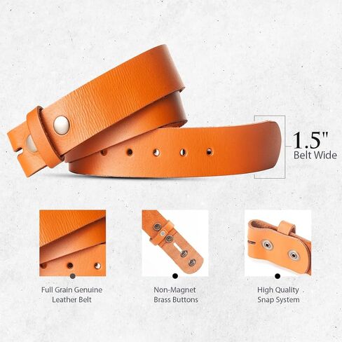 Leather Belt for men, Genuine Leather Belt without buckle, Men Belts Replacement belt Snap on Strap-1.5 inch Wide in Saudi Arabia