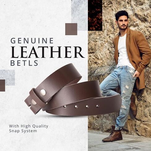 Leather Belt for men, Genuine Leather Belt without buckle, Men Belts Replacement belt Snap on Strap-1.5 inch Wide in Saudi Arabia
