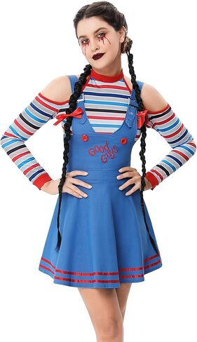 فستان KOJOOIN النسائي تشاكي الفاخر للبالغين من Good Guy مناسب للهالوين باللون الأزرق S in Kuwait