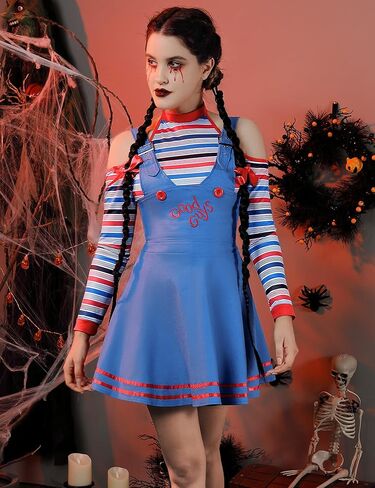 فستان KOJOOIN النسائي تشاكي الفاخر للبالغين من Good Guy مناسب للهالوين باللون الأزرق S in Kuwait