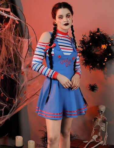 فستان KOJOOIN النسائي تشاكي الفاخر للبالغين من Good Guy مناسب للهالوين باللون الأزرق S in Kuwait