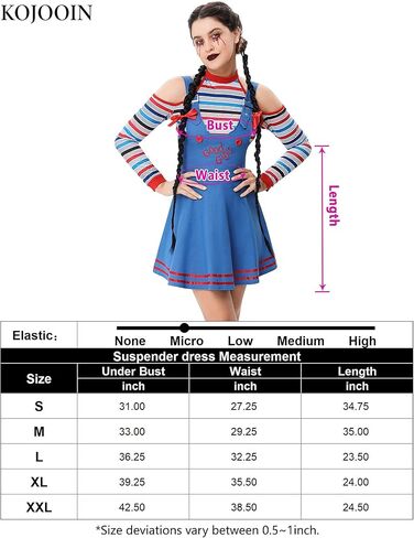 فستان KOJOOIN النسائي تشاكي الفاخر للبالغين من Good Guy مناسب للهالوين باللون الأزرق S in Kuwait