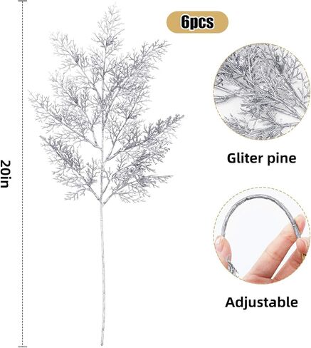 20" Christmas Picks Silver Christmas Tree Branches Filler 6pcs Hight Pine Branches for Christmas Tree Wreath Swag Winter Wedding Bouquet Centerpiece Décor in Saudi Arabia