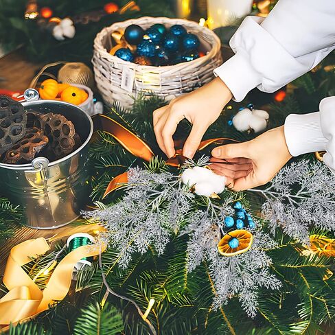 20" Christmas Picks Silver Christmas Tree Branches Filler 6pcs Hight Pine Branches for Christmas Tree Wreath Swag Winter Wedding Bouquet Centerpiece Décor in Saudi Arabia