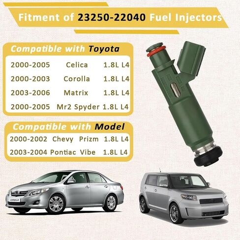 23250-22040 OE 1.8L 1ZZ-FE حاقن وقود المحرك، متوافق مع/تويوتا كورولا 2000 2001 2002 2003 2004، ماتريكس سيليكا Mr2 سبايدر فيبي 1.8 2000-2006،|#23250-0D040| |12 فتحة| |مجموعة من 4| in Kuwait