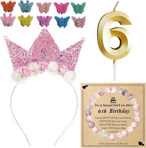 Birthday Gifts for 2 3 4 5 6 7 Year Old, Birthday Decorations Kits Candle Headband Bracelet Mini Hair Claw Clip in Saudi Arabia