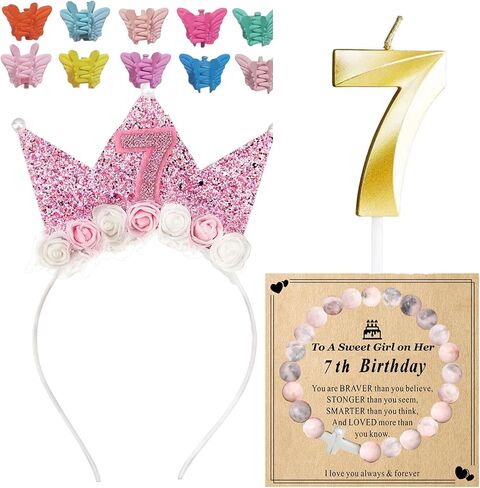 Birthday Gifts for 2 3 4 5 6 7 Year Old, Birthday Decorations Kits Candle Headband Bracelet Mini Hair Claw Clip in Saudi Arabia