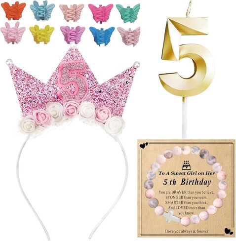 Birthday Gifts for 2 3 4 5 6 7 Year Old, Birthday Decorations Kits Candle Headband Bracelet Mini Hair Claw Clip in Saudi Arabia