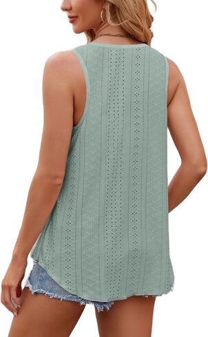 Flowy Eyelet Embroidery Summer Beach Tank Tops for Women Scoop Neck Sleeveless Casual Basic Tees Shirts 2024 in Saudi Arabia