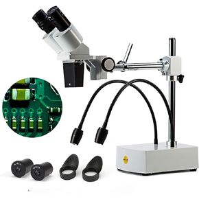 Swift S41-20 Professional Dissecting Binocular Stereo Microscope, WF10x WF20x Eyepieces, 10X 20X Magnification, 1X Objective, LED Lighting, Boom-Arm Stand