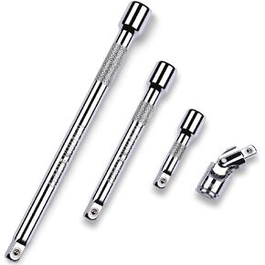 4 Piece 1/4 Inch Drive Extension Bar Set, 1/4 Inch Drive Socket Extension Set Includes 2, 4, and 6 Inch Extensions and 1/4 Inch drive Universal Joint Socket