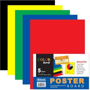 BAZIC Poster Board 11" X 14" Assorted Colored Poster Board Paper for School Craft Project Presentation Drawing Graphic Display (5/Pack), 1-Pack