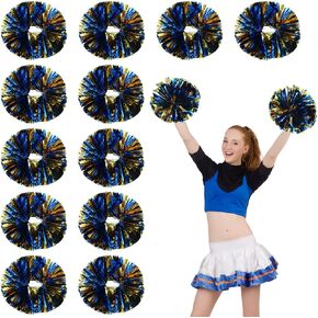 12 Pack Cheerleading Pom Poms with Baton Handle 13.4 Inch Plastic Ring Metallic Foil Cheerleader Pompoms for Kids Adult Team Squad Party Dance Football Soccer Sport Accessories (Black and Red)