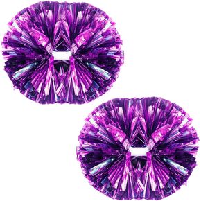 Pom Poms Cheerleading，2 Pack Cheer Pom Poms with Baton Handle,13.8 inches Metallic Foil Rainbow Film Cheerleading pom poms for Kids Adult Cheer Team Spirit