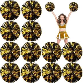 12 Pack Cheerleading Pom Poms, Metallic Foil Pom Poms with Baton Handle Cheer Squad Team Spirited Fun Pom Poms for Party, Sports Dance Cheer, 12 Inch, 50g Weight Each