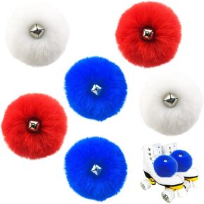 6 Pieces Roller Skates Pom Poms Fluffy Tie-on Roller Skate Pom Poms with Jingle Bells Fuzzy Faux Rabbit Fur Pom Poms for Roller Skates Accessories for Girls Women(3 Colors)