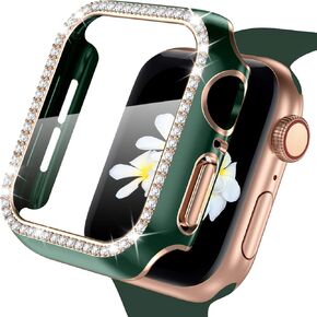 Hard Case for Apple Watch 44mm, Bling Diamonds with Screen Protector for iWatch SE, Overall Protective Cover Case for iWatch Series 6 5 4 Women Girls 44mm, Black