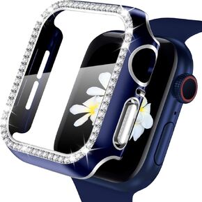 Hard Case for Apple Watch 44mm, Bling Diamonds with Screen Protector for iWatch SE, Overall Protective Cover Case for iWatch Series 6 5 4 Women Girls 44mm, Black