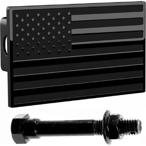 5"x3" American Black Flag Metal Hitch Cover (Fits 2.5" Receiver, Black)