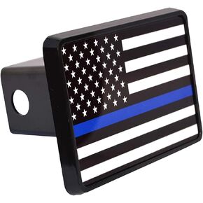 Thin Blue Line Flag Trailer Hitch Cover Plug US Blue Lives Matter Police Officer Law Enforcement