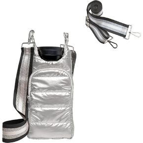 Crossbody Water Bottle Bag with Pouch Pocket Quilted Puffer Hydrobag, Waterbottle Carrier with Adjustable Strap, Water Bottle Accessories for Gifts