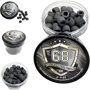 100 x D-Type Hard Mix Rubber Steel Shells Rubber Balls Mixed with Steel Powder 6 Grams Heavy Ammunition for Training Home Self Defense Paintball Pistols in 68 Caliber
