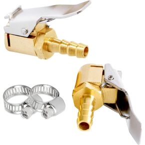 2PCS Brass Tire Inflator Nozzle 1/4" Barb Open Flow Lock on Air Chuck Air Compressor Hose End Repair Include 2 Stainless Steel Clamps