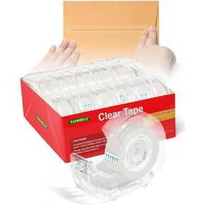 Clear Tape Rolls-12 Pack Transparent Tape Bulk with Dispensers-7/10 X 1000 Inches Glossy Office Tape for School Store