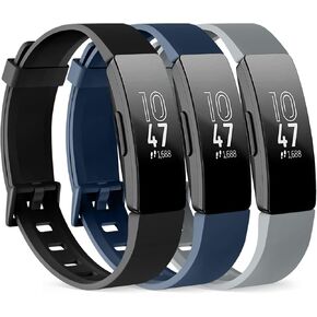PACK 3 Silicone Bands for Fitbit Inspire HR & Fitbit Inspire 2 & Fitbit Inspire & Ace 2 Replacement Wristbands for Women Men Small Large (Small: for 5.5"-7.9"wrists, Black+Navy Blue+Gray)