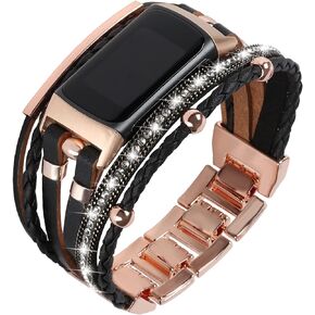 Leather Bands Compatible with Fitbit Charge 6 Bands/Fitbit Charge 5 Bands for Women, Boho Handmade Multilayer Wrap Bracelets Jewelry Strap Replacement for Fitbit Charge 6/Charge 5 Fitness Tracker