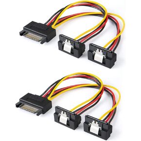 CableCreation SATA Power Cable, [2-Pack] 6-Inch SATA 15 Pin Male to 2xSATA 15 Pin Down Angle Female Power Splitter Cable