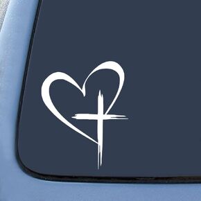 Bargain Max Decals Love Cross Sticker Decal Notebook Car Laptop 5.5" (White)