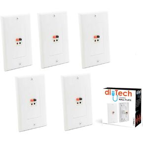 Premium Speaker Wall Plate - Spring Loaded Speaker Wire Wall Plate, for Home Theater Wall Mount Speakers - (5 Pack White)