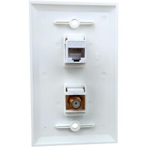 CAT6 Ethernet Coax Wall Plate Female to Female - CAT 6 RJ45 and Coaxial Outlet Cover Plate for CAT6/CAT6e/CAT5e Network Cable and Cable TV