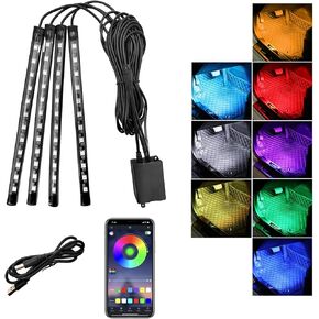 Sylvil Car Led Interior Lights, RGB 48 LED Multicolor Auto Strip Light with Sound Active Function and APP Control, Under Dash Smart Lighting Kit with Charger, Car Accessories (USB)