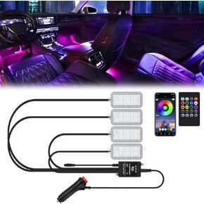 Car Led Lights Interior 8 in 1 Ambient Lighting Car 4 PCS Car Led Strip Lights Music Mode Footwell Lighting for Car with APP Control（USB Interface）