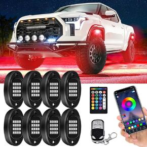 RGB LED أضواء الصخور، أضواء Underglow للشاحنات، 8 القرون 128 المصابيح النيون للماء RGB Underglow عدة مع التطبيق وRF مزدوج التحكم عن بعد وضع الموسيقى لشاحنة الطرق الوعرة دراجة نارية UTV ATV SUV in Kuwait