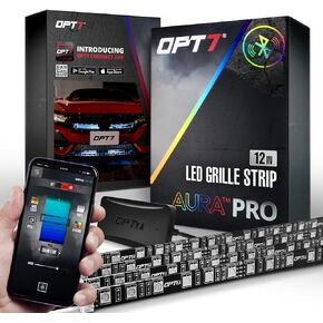 OPT7 Aura PRO Bluetooth 4pc LED Lighting Kit for Grille | 12" Multi-Color Strips w/SoundSync - Waterproof Peel'n'Stick Front Grill Valence - App Enabled- iOS & Android